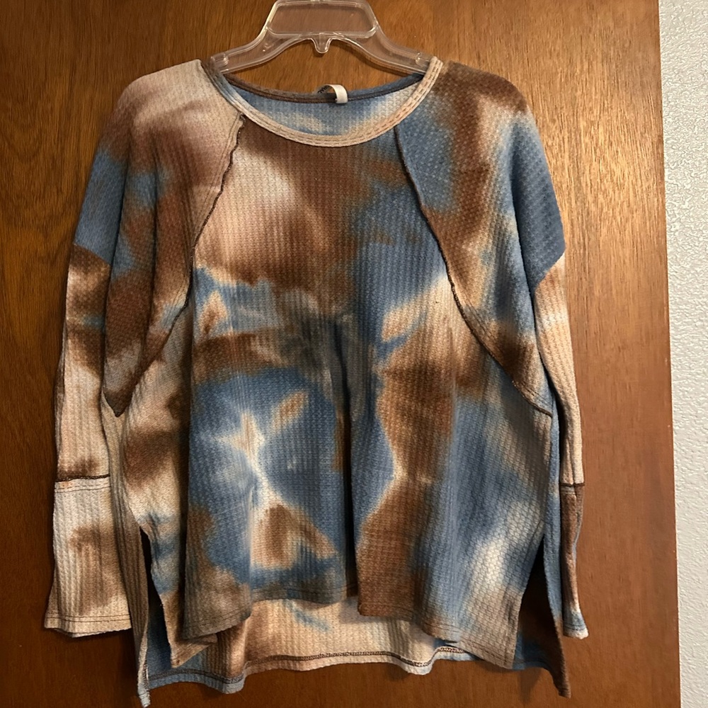 Tie-Dye Long Sleeve Top - Blue and Brown